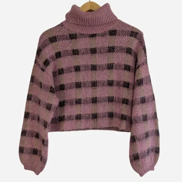 ASOS Reclaimed Vintage Plaid Check Balloon Sleeve Cropped Turtleneck Sweater XS - Picture 4 of 10